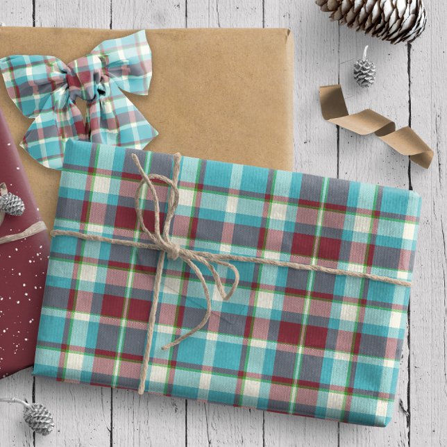 Papier Cadeau Tartan Motif4 Turquoise et Rouge ID210 (Créateur téléchargé)