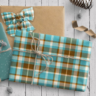 Papier Cadeau Tartan Motif5 Turquoise et Gold ID210