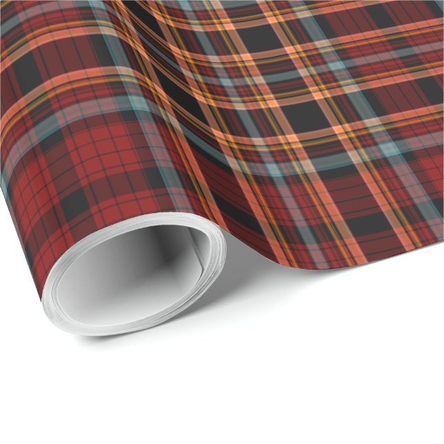 Papier Cadeau Tartan noir bleu rouge orange (Coin rond)