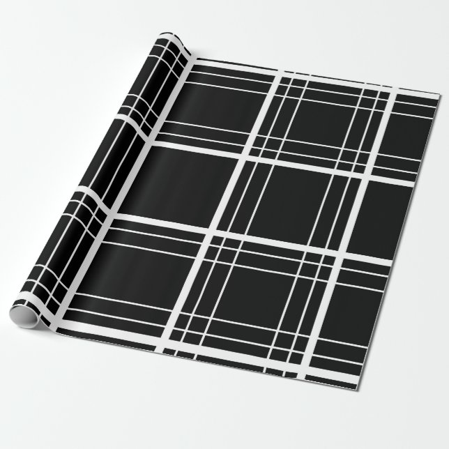 Papier Cadeau Tartan noir et blanc (Déroulé)