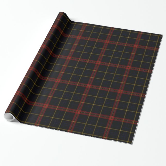 Papier Cadeau Tartan noir rouge or Plaid (Déroulé)