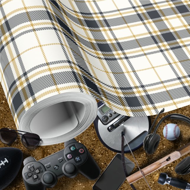 Papier Cadeau Tartan - Or de la moutarde d'ivoire et graphite (Tartan - Ivory Mustard Gold and Graphite Wrapping Paper Rolls by Leapfroglisics Shop)