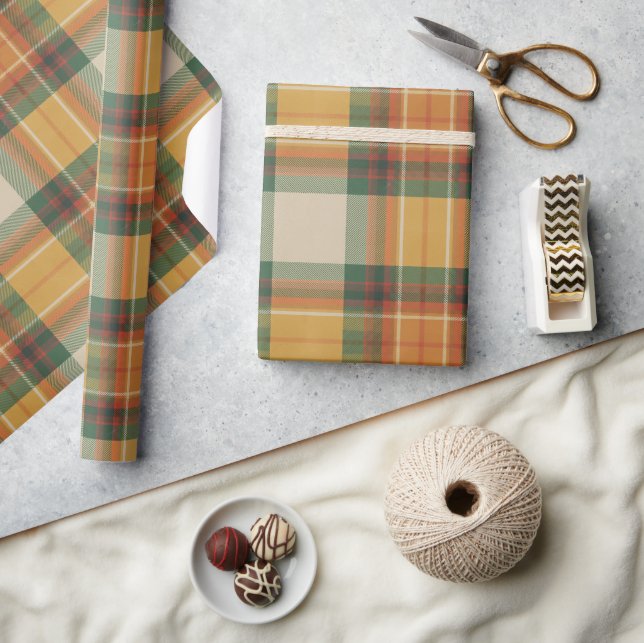 Papier Cadeau Tartan Orange, Vert et Crème Cozy (Artisanat)