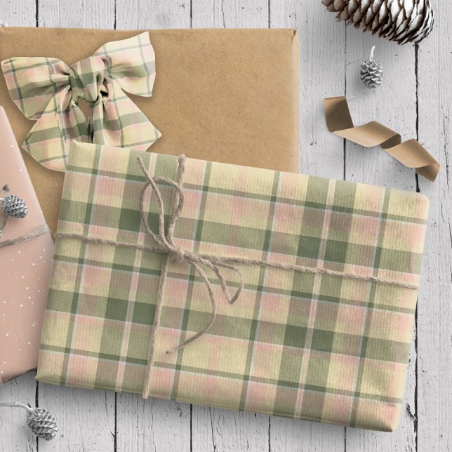 Papier Cadeau Tartan Pattern8 Soft Sage and Rose Rose ID210 (Créateur téléchargé)