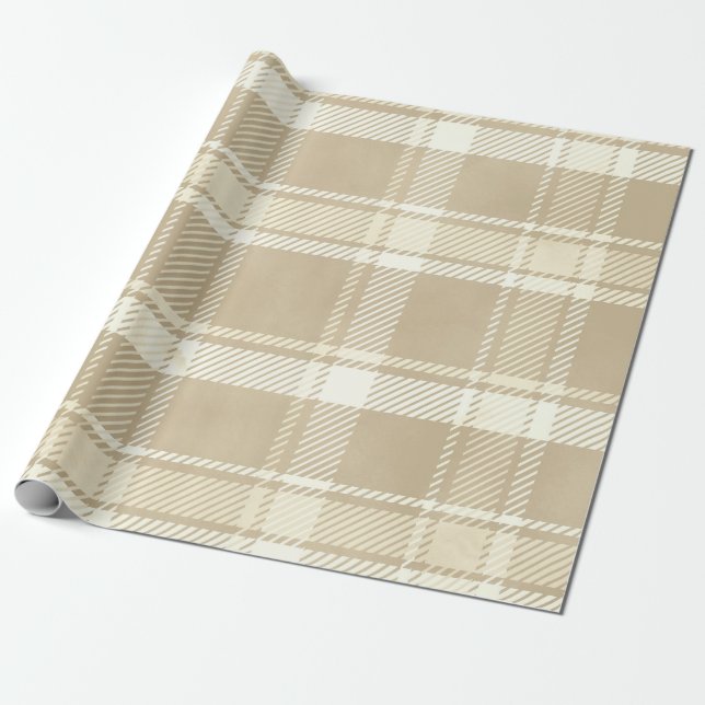 Papier Cadeau Tartan Plaid en beige, crème et jaune pâle (Déroulé)