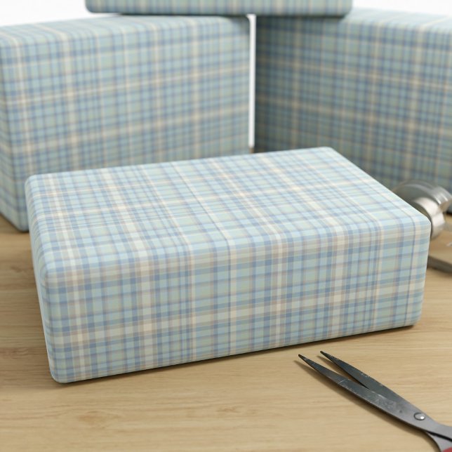 Papier Cadeau Tartan Plaid Figarations bleues Papier d'enveloppe (Cute tartan wrapping paper inspired by the colours of the figaro car)