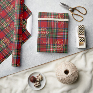 Papier Cadeau Tartan Plaid Merry et Bright Noël Stewart