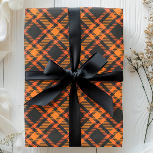 Papier Cadeau Tartan Plaid Motif Halloween Noir Et Orange