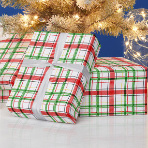 Papier Cadeau Tartan plat de Noël - Blanc