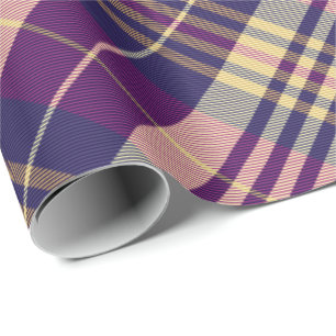 Papier Cadeau Tartan pourpre, or et bleu pivoté