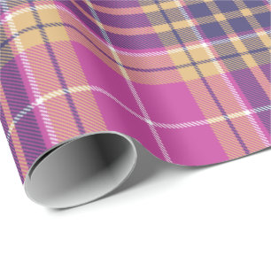Papier Cadeau Tartan rose, or et bleu