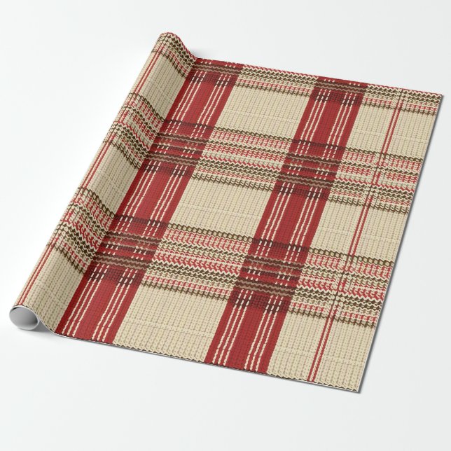 Papier Cadeau Tartan rouge classique et noir - Rustique tissé 2 (Déroulé)