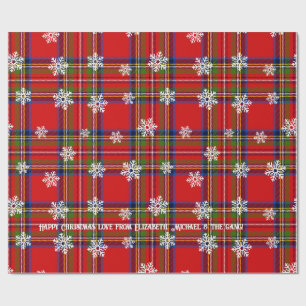 Papier Cadeau Tartan Rouge Flocon de Neige Noël Personnalisé