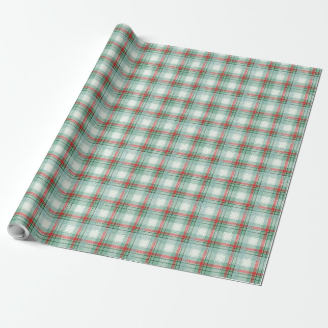 Papier Cadeau Tartan simple rouge et vert pour Noël (Déroulé)