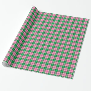 Papier Cadeau Tartan vert de la forêt d'Emeraude rose chaud