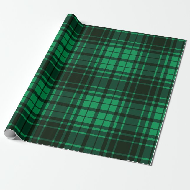 Papier Cadeau Tartan vert et noir pour fêtes de Noël (Déroulé)