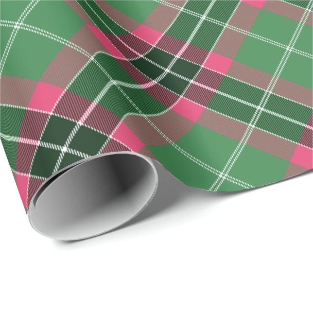 Papier Cadeau Tartan vert et rose pivoté (Coin rond)