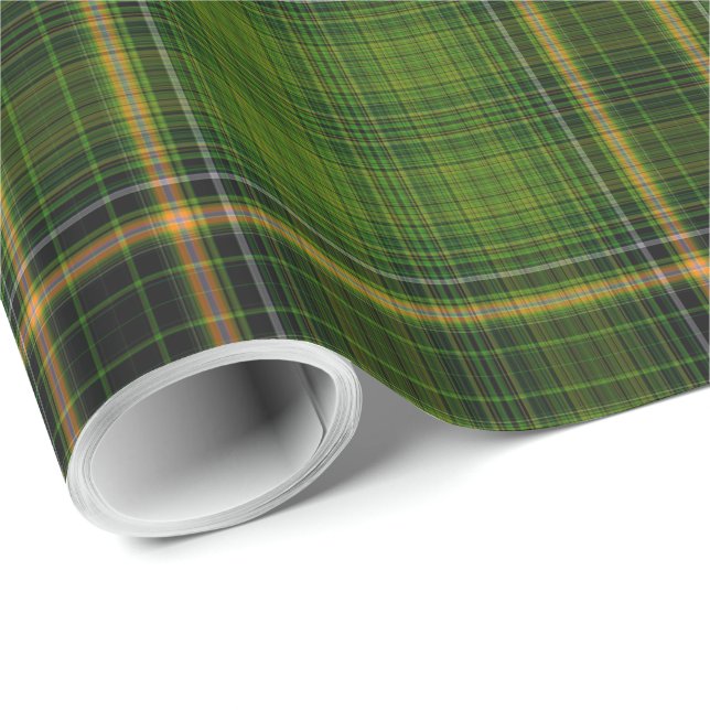 Papier Cadeau Tartan vert or Plaid (Coin rond)