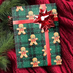 Papier Cadeau Tartan vert Pain d'épice noir Snowfall Noël