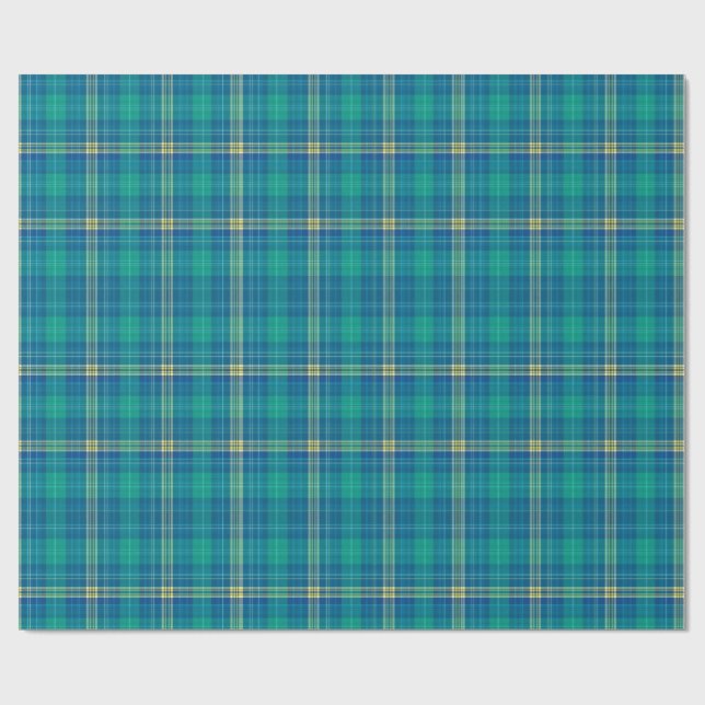 Papier Cadeau Tartan vibrant sarcelle et marin (Plat)