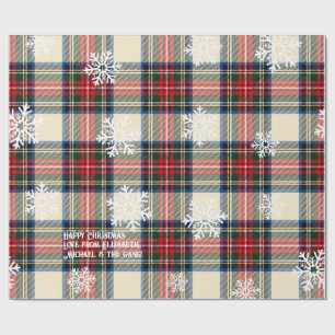 Papier Cadeau Tartan vintage crème flocon de neige Noël personna
