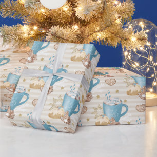 Papier Cadeau Tasse bleue et motif de cookie au gingembre
