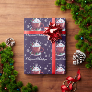 Papier Cadeau Tasse de chocolat chaud de Noël Violet