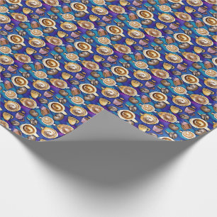 Papier Cadeau Tasses À Café Sur Motif D'Aquarelle Bleue