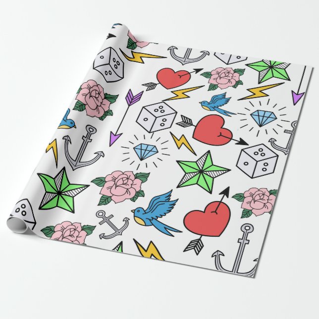 Papier Cadeau Tatouage de la vieille école (Déroulé)