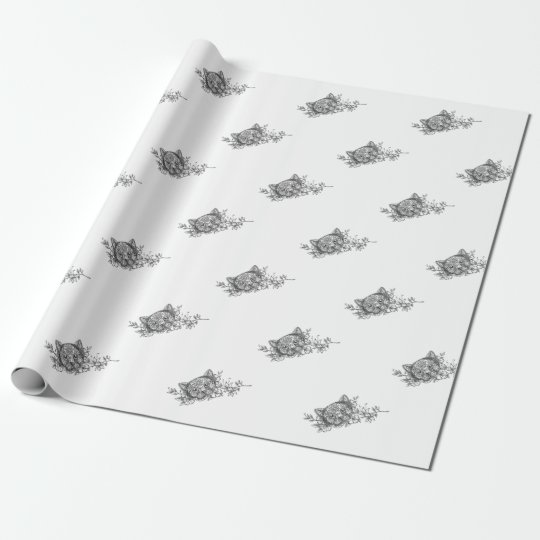 Papier Cadeau Tatouage Principal De Fleur De Jasmin De Chat