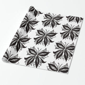 Papier Cadeau Tatouage Tribal Noir Et Blanc Papillon