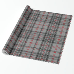 Papier Cadeau Taupe gris foncé rouge Tartan noir Taupe