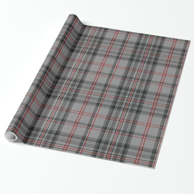 Papier Cadeau Taupe gris foncé rouge Tartan noir Taupe (Déroulé)