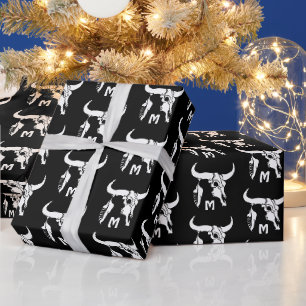 Papier Cadeau Taureau blanc de Longhorn avec plumes blanches