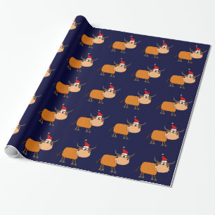 Papier Cadeau Taureau drôle dans la conception de Noël de