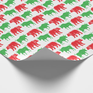 Papier Cadeau Taureau vert & Ours rouge, Fond couleur DIY, Blanc