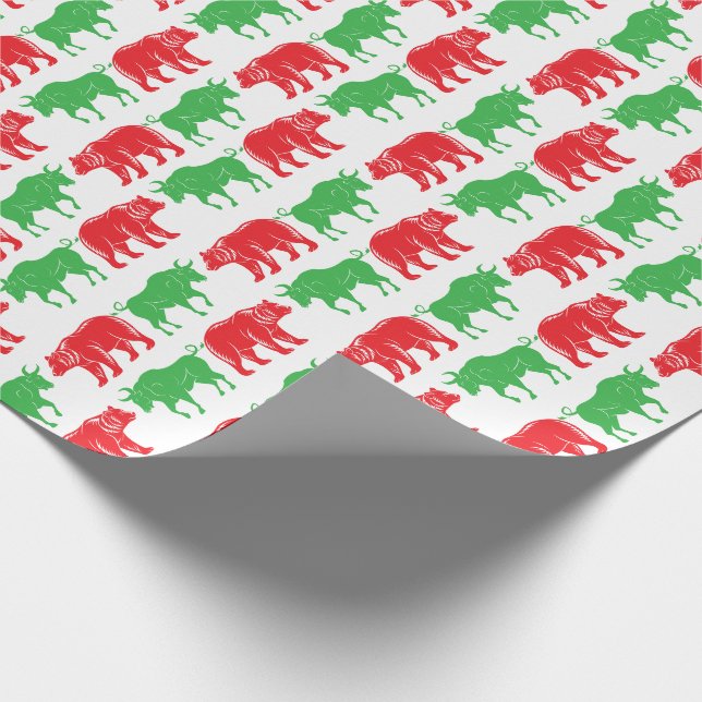Papier Cadeau Taureau vert & Ours rouge, Fond couleur DIY, Blanc (Coin)