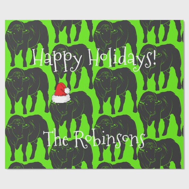 Papier Cadeau Taureaux noirs d'Angus et Noël rouge de casquette (Plat)