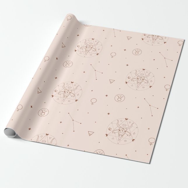 Papier Cadeau Taurus Zodiac Pattern in Brown and Burgundy (Déroulé)