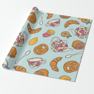 Papier Cadeau Tea party dessiné à la main sans couture motif.