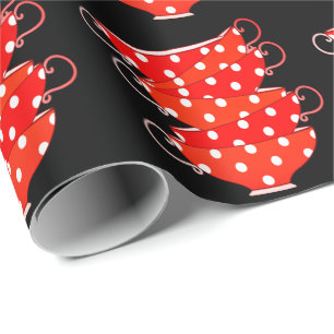 Papier Cadeau teacup vintage rouge blanc pois blanc