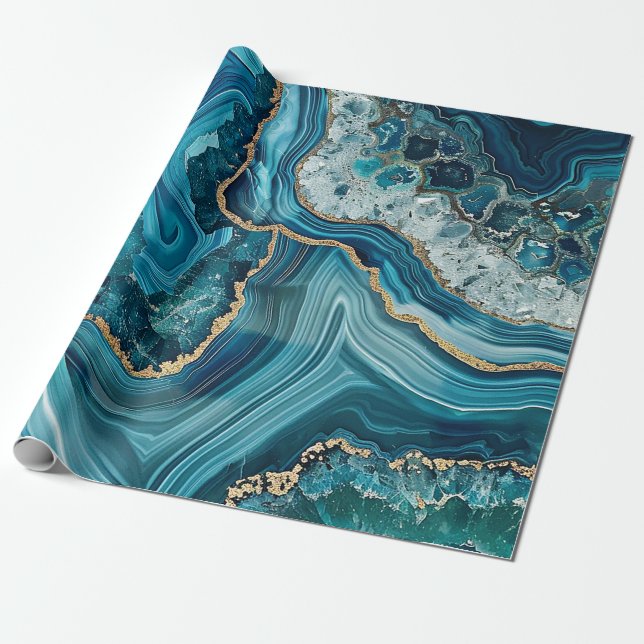 Papier Cadeau Teal Agate Wrapping Paper (Déroulé)