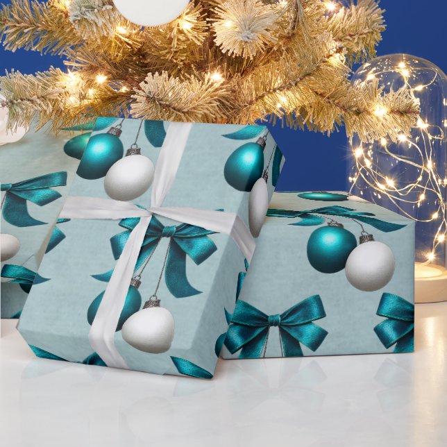 Papier Cadeau Teal and White Christmas Bauble Ornament  (Vacances)