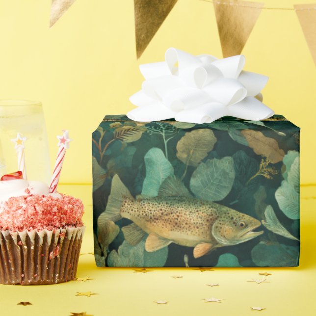 Papier Cadeau Teal Brown Trout Underwater Botanical (Fête d'anniversaire)