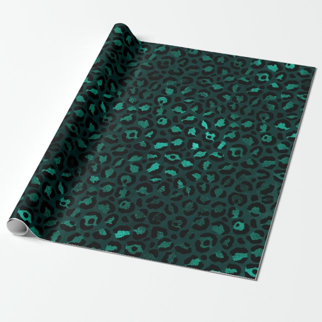 Papier Cadeau Teal et Gold Série Léopard Design 4 (Déroulé)