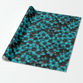 Papier Cadeau Teal Floral Wrapping Paper on Black