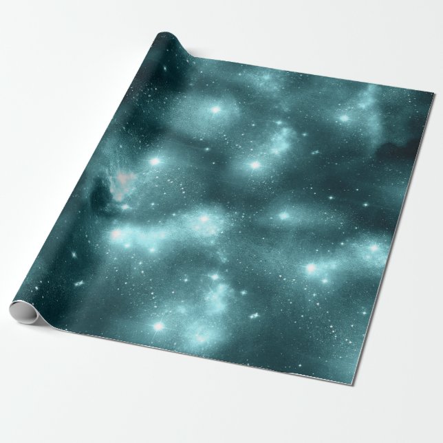 Papier Cadeau Teal Galaxy Series Design 3 (Déroulé)