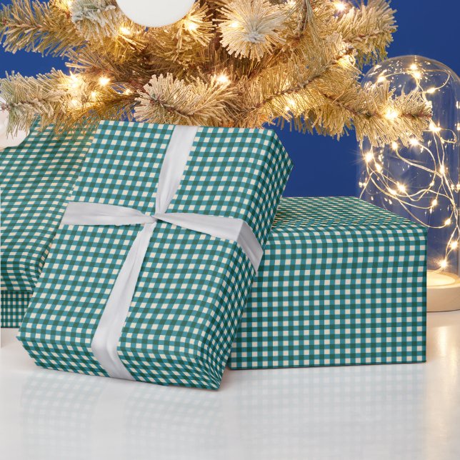 Papier Cadeau Teal Green Gingham Plaid Holiday Pattern (Vacances)