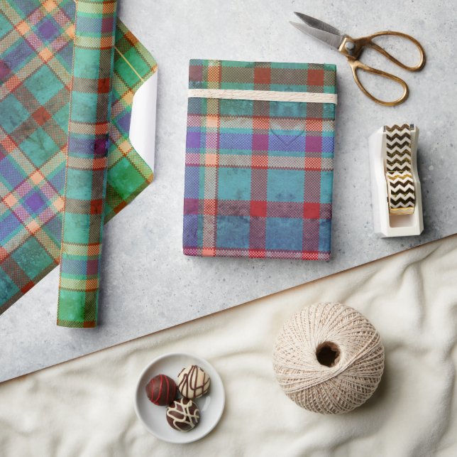 Papier Cadeau  Teal, Rouille & Émeraude Écossais  (Artisanat)