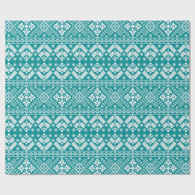 Papier Cadeau Teal Snowflake & Floral Fair Isle Christmas (Plat)
